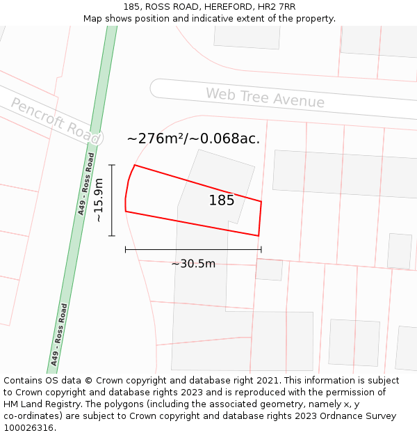185, ROSS ROAD, HEREFORD, HR2 7RR: Plot and title map