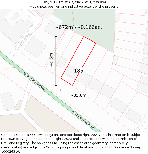 185, SHIRLEY ROAD, CROYDON, CR0 8SA: Plot and title map