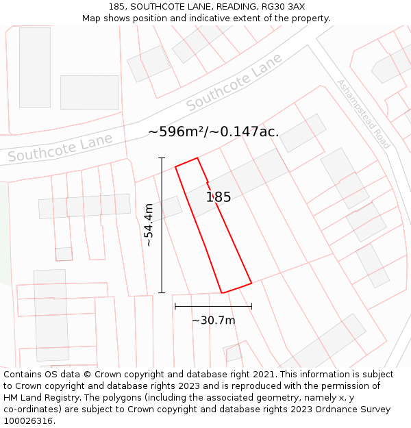 185, SOUTHCOTE LANE, READING, RG30 3AX: Plot and title map