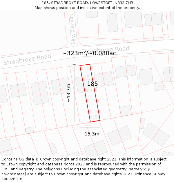 185, STRADBROKE ROAD, LOWESTOFT, NR33 7HR: Plot and title map