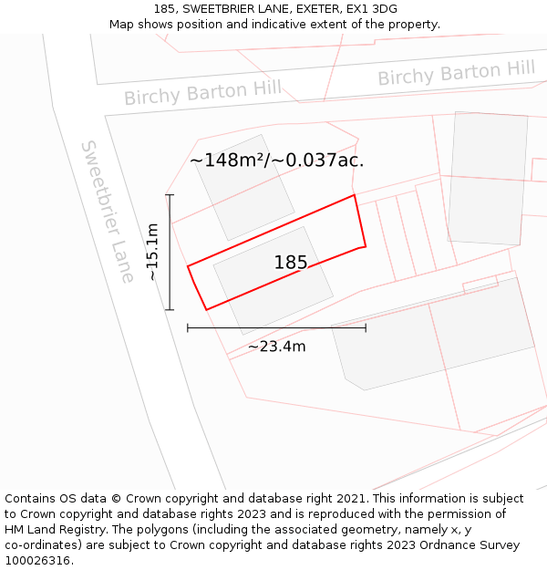 185, SWEETBRIER LANE, EXETER, EX1 3DG: Plot and title map