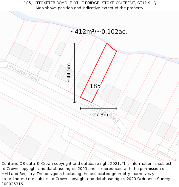185, UTTOXETER ROAD, BLYTHE BRIDGE, STOKE-ON-TRENT, ST11 9HQ: Plot and title map