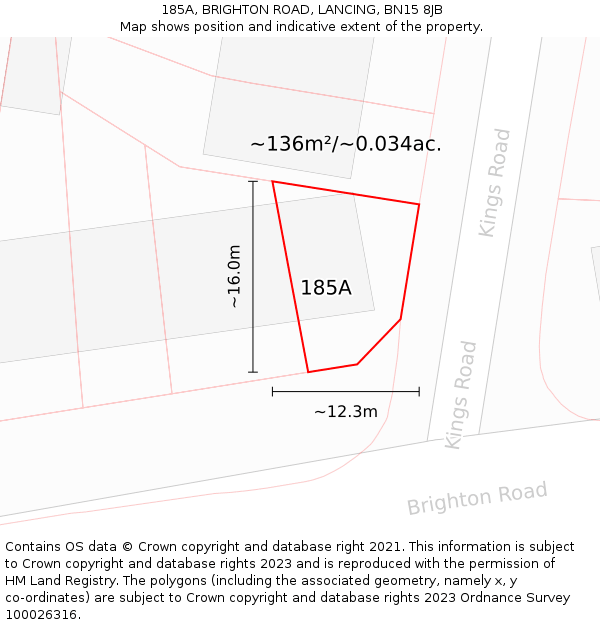 185A, BRIGHTON ROAD, LANCING, BN15 8JB: Plot and title map