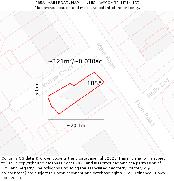 185A, MAIN ROAD, NAPHILL, HIGH WYCOMBE, HP14 4SD: Plot and title map