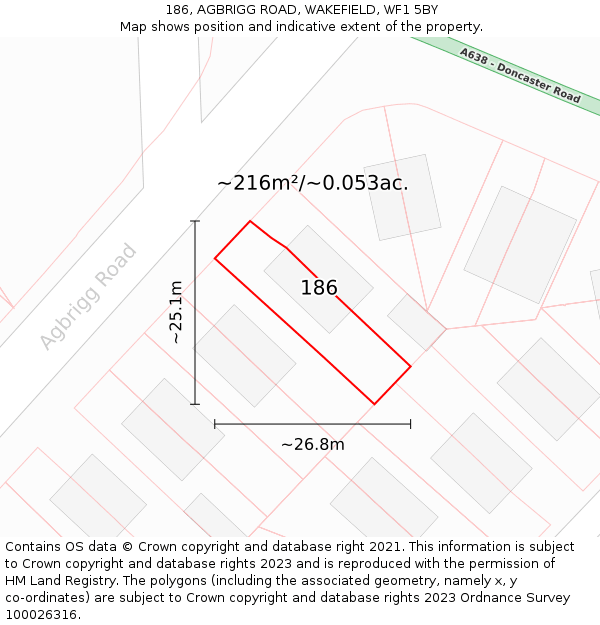 186, AGBRIGG ROAD, WAKEFIELD, WF1 5BY: Plot and title map