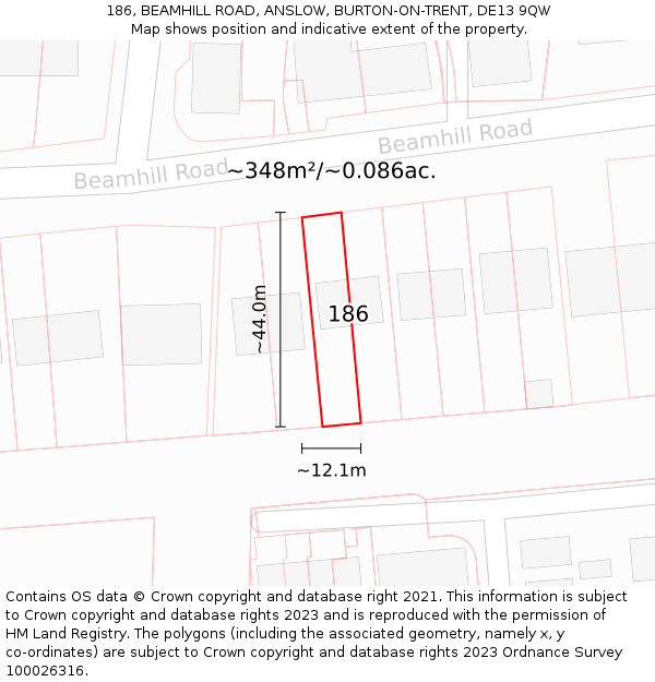 186, BEAMHILL ROAD, ANSLOW, BURTON-ON-TRENT, DE13 9QW: Plot and title map