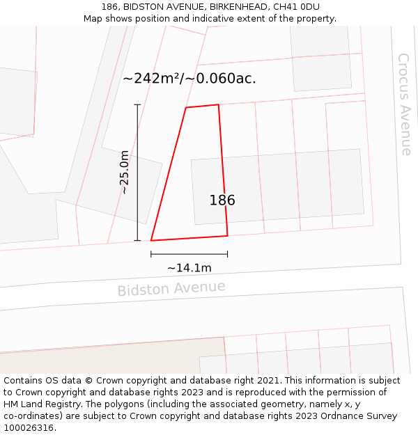 186, BIDSTON AVENUE, BIRKENHEAD, CH41 0DU: Plot and title map