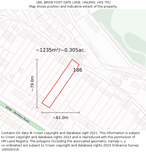 186, BROW FOOT GATE LANE, HALIFAX, HX2 7PU: Plot and title map