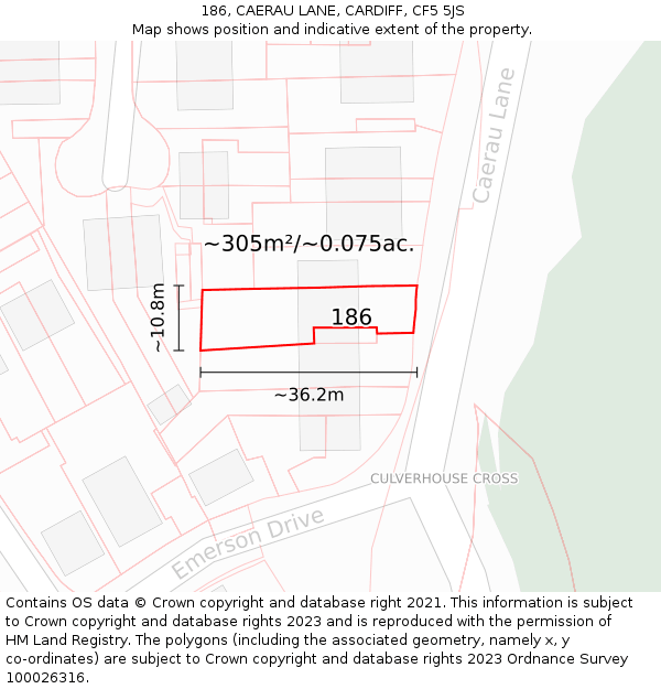 186, CAERAU LANE, CARDIFF, CF5 5JS: Plot and title map