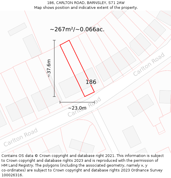 186, CARLTON ROAD, BARNSLEY, S71 2AW: Plot and title map
