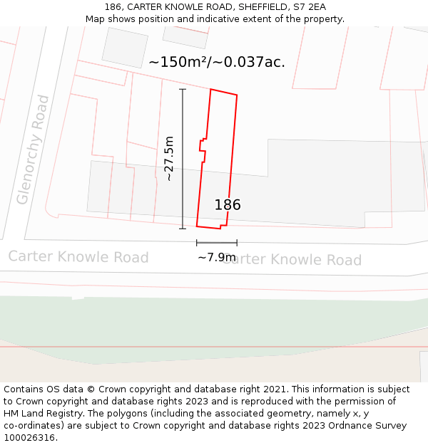 186, CARTER KNOWLE ROAD, SHEFFIELD, S7 2EA: Plot and title map