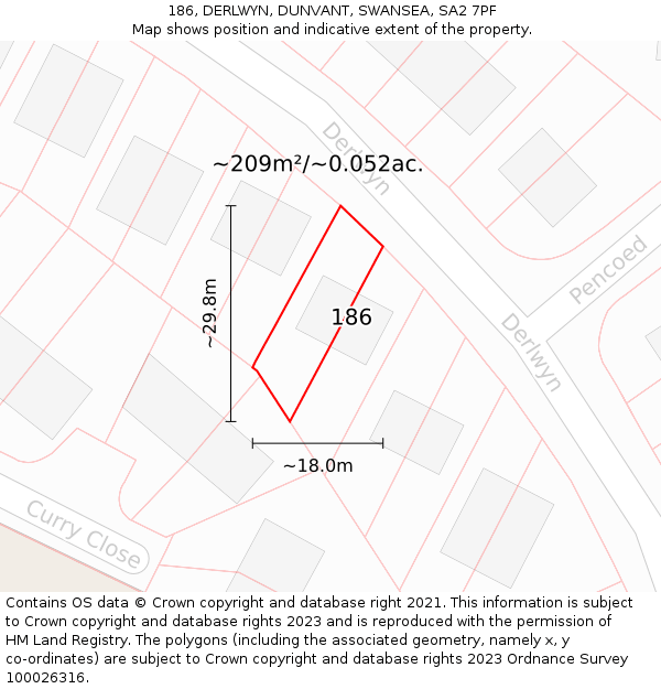 186, DERLWYN, DUNVANT, SWANSEA, SA2 7PF: Plot and title map
