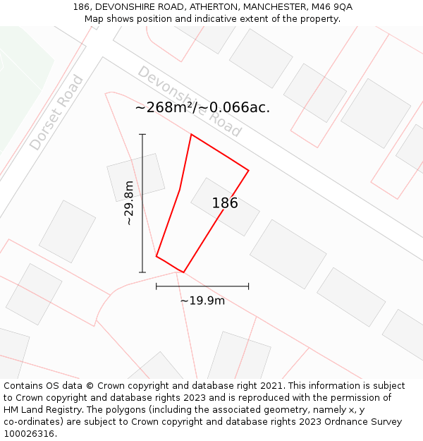 186, DEVONSHIRE ROAD, ATHERTON, MANCHESTER, M46 9QA: Plot and title map