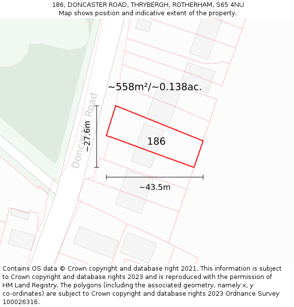 186, DONCASTER ROAD, THRYBERGH, ROTHERHAM, S65 4NU: Plot and title map
