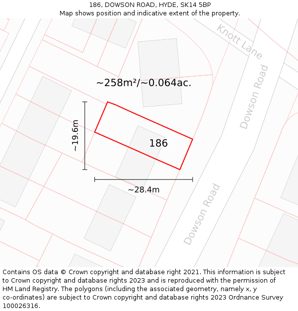 186, DOWSON ROAD, HYDE, SK14 5BP: Plot and title map
