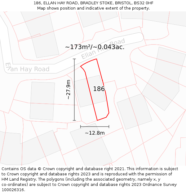 186, ELLAN HAY ROAD, BRADLEY STOKE, BRISTOL, BS32 0HF: Plot and title map