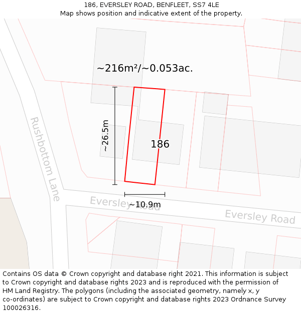 186, EVERSLEY ROAD, BENFLEET, SS7 4LE: Plot and title map