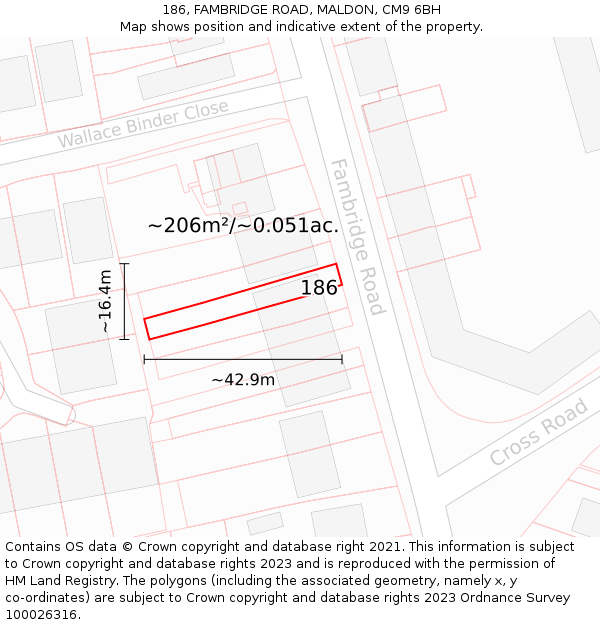 186, FAMBRIDGE ROAD, MALDON, CM9 6BH: Plot and title map