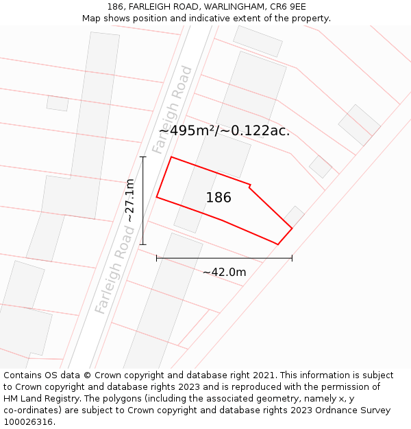 186, FARLEIGH ROAD, WARLINGHAM, CR6 9EE: Plot and title map