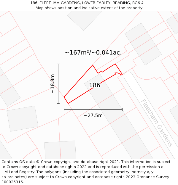 186, FLEETHAM GARDENS, LOWER EARLEY, READING, RG6 4HL: Plot and title map