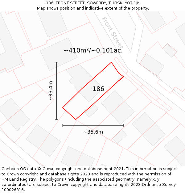 186, FRONT STREET, SOWERBY, THIRSK, YO7 1JN: Plot and title map