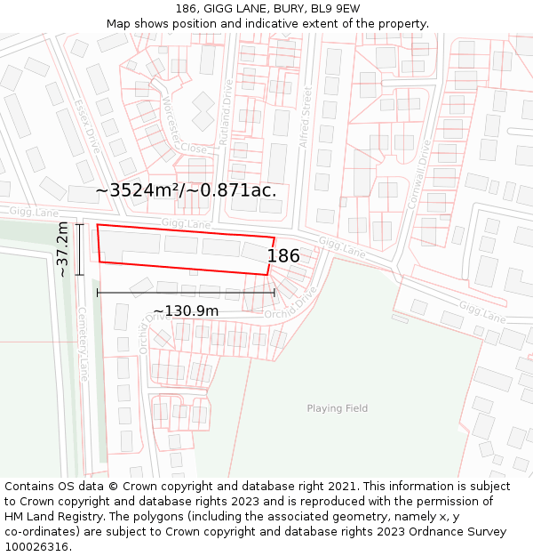 186, GIGG LANE, BURY, BL9 9EW: Plot and title map