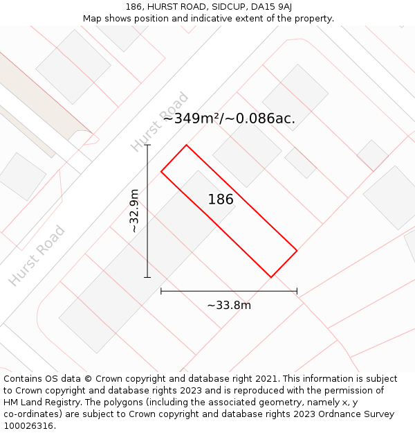 186, HURST ROAD, SIDCUP, DA15 9AJ: Plot and title map