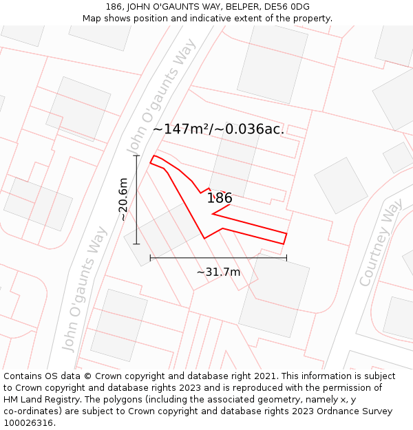 186, JOHN O'GAUNTS WAY, BELPER, DE56 0DG: Plot and title map