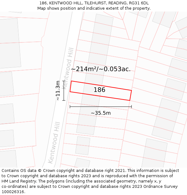 186, KENTWOOD HILL, TILEHURST, READING, RG31 6DL: Plot and title map