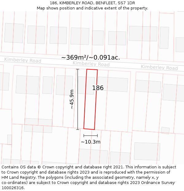 186, KIMBERLEY ROAD, BENFLEET, SS7 1DR: Plot and title map