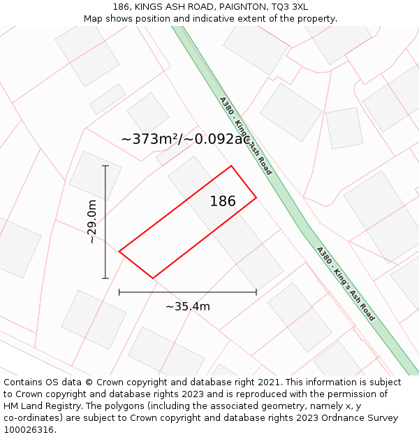 186, KINGS ASH ROAD, PAIGNTON, TQ3 3XL: Plot and title map