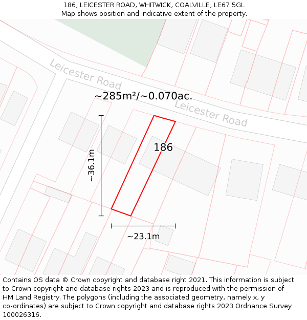 186, LEICESTER ROAD, WHITWICK, COALVILLE, LE67 5GL: Plot and title map