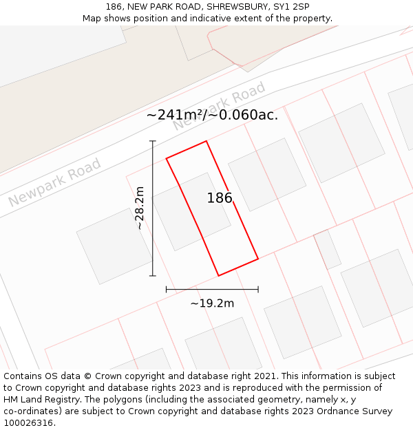 186, NEW PARK ROAD, SHREWSBURY, SY1 2SP: Plot and title map