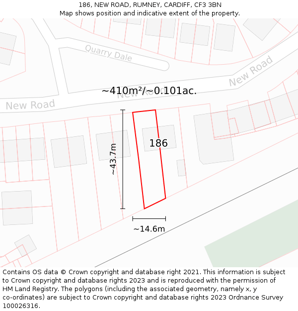 186, NEW ROAD, RUMNEY, CARDIFF, CF3 3BN: Plot and title map