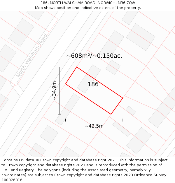 186, NORTH WALSHAM ROAD, NORWICH, NR6 7QW: Plot and title map