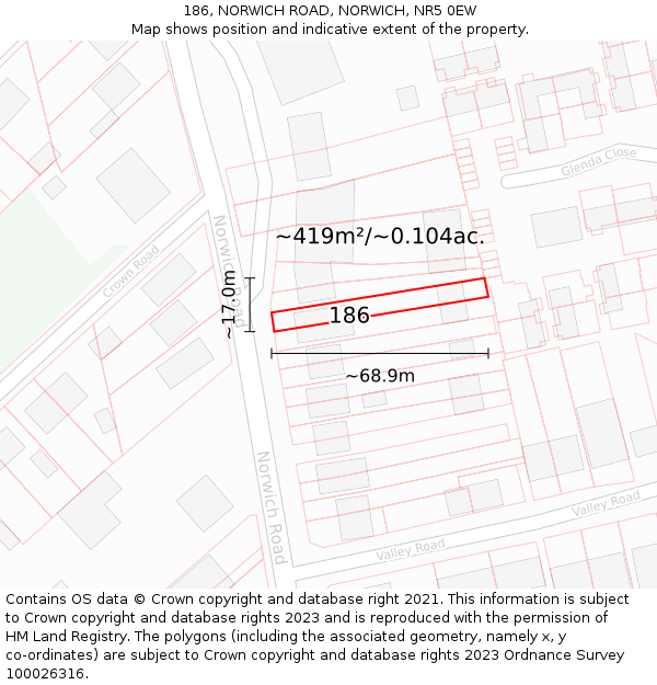 186, NORWICH ROAD, NORWICH, NR5 0EW: Plot and title map