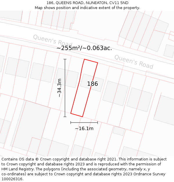 186, QUEENS ROAD, NUNEATON, CV11 5ND: Plot and title map