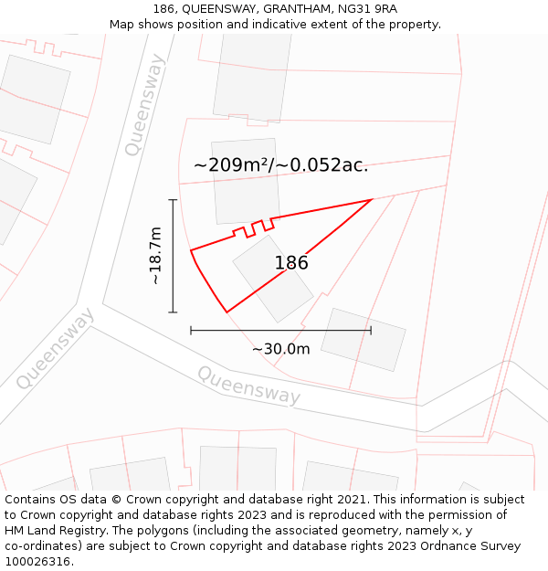 186, QUEENSWAY, GRANTHAM, NG31 9RA: Plot and title map