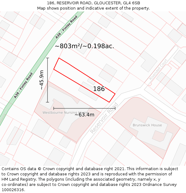 186, RESERVOIR ROAD, GLOUCESTER, GL4 6SB: Plot and title map