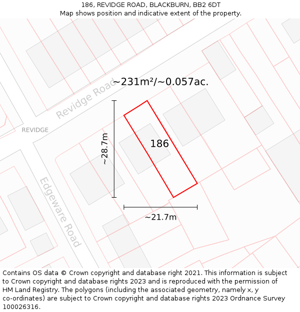 186, REVIDGE ROAD, BLACKBURN, BB2 6DT: Plot and title map
