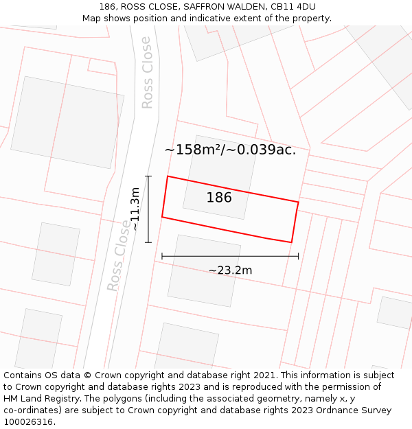 186, ROSS CLOSE, SAFFRON WALDEN, CB11 4DU: Plot and title map