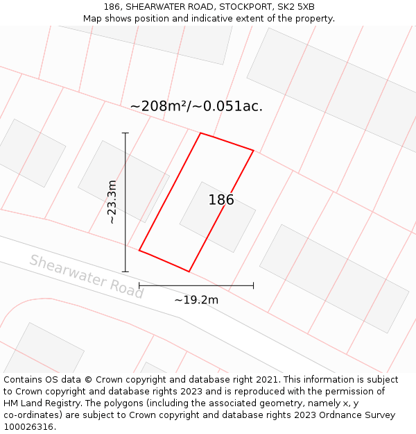 186, SHEARWATER ROAD, STOCKPORT, SK2 5XB: Plot and title map