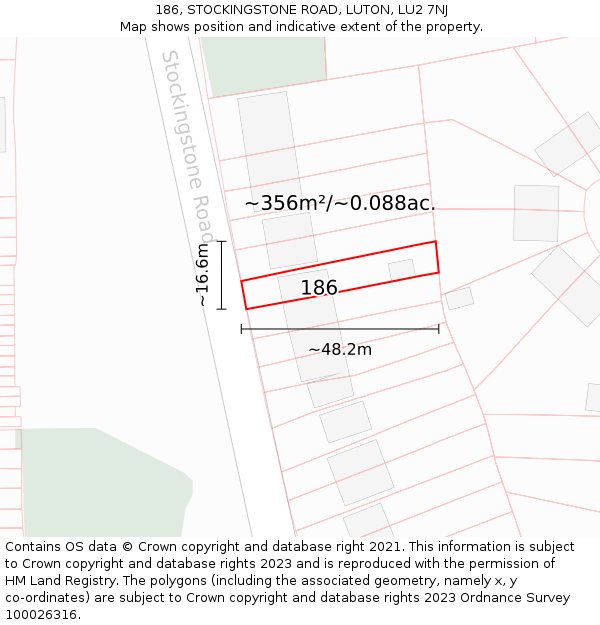186, STOCKINGSTONE ROAD, LUTON, LU2 7NJ: Plot and title map