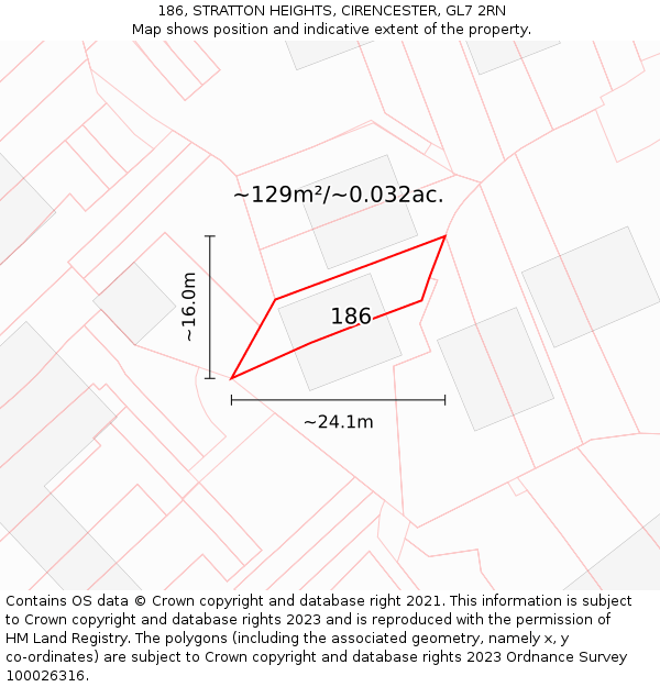 186, STRATTON HEIGHTS, CIRENCESTER, GL7 2RN: Plot and title map