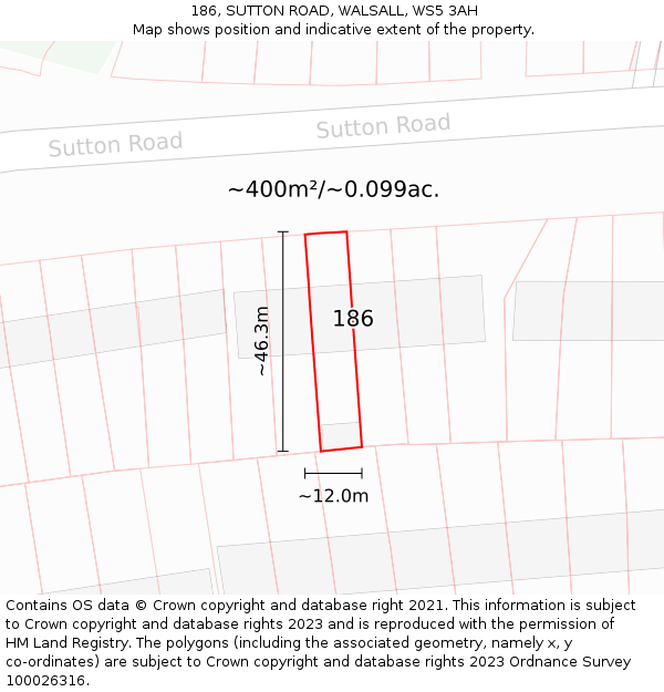 186, SUTTON ROAD, WALSALL, WS5 3AH: Plot and title map