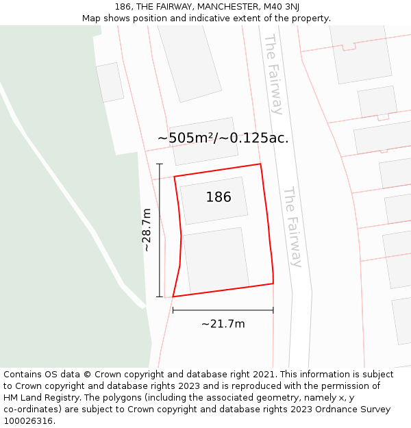 186, THE FAIRWAY, MANCHESTER, M40 3NJ: Plot and title map