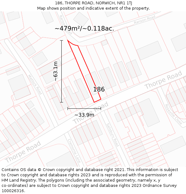 186, THORPE ROAD, NORWICH, NR1 1TJ: Plot and title map