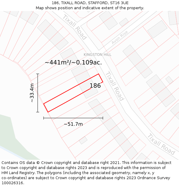 186, TIXALL ROAD, STAFFORD, ST16 3UE: Plot and title map