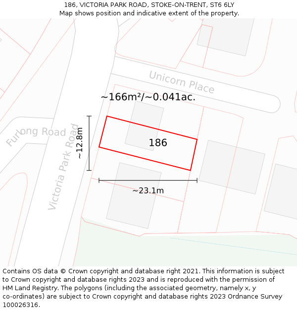 186, VICTORIA PARK ROAD, STOKE-ON-TRENT, ST6 6LY: Plot and title map
