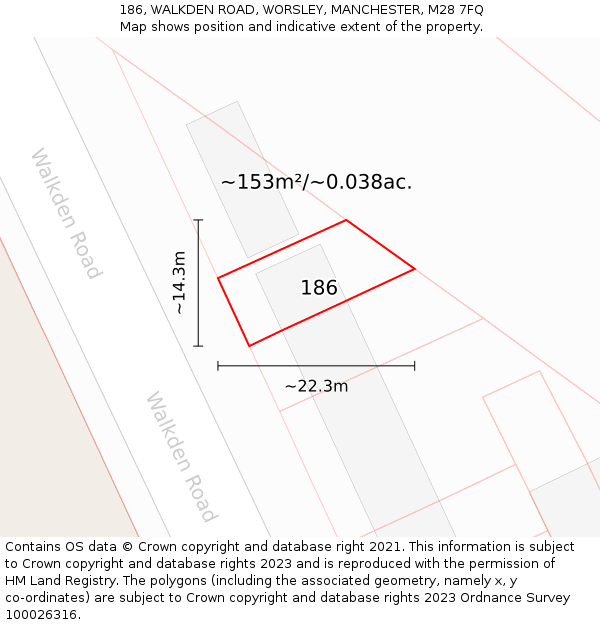 186, WALKDEN ROAD, WORSLEY, MANCHESTER, M28 7FQ: Plot and title map